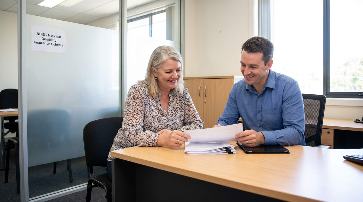 Australian woman meeting NDIS planner to discuss incontinence product funding