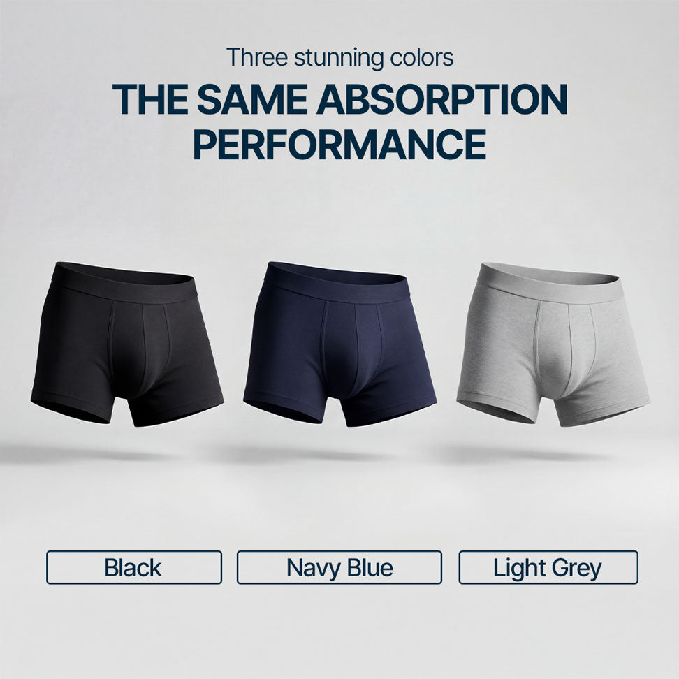 Orykas men's washable ultra-absorbent incontinence boxer briefs — colour range view
