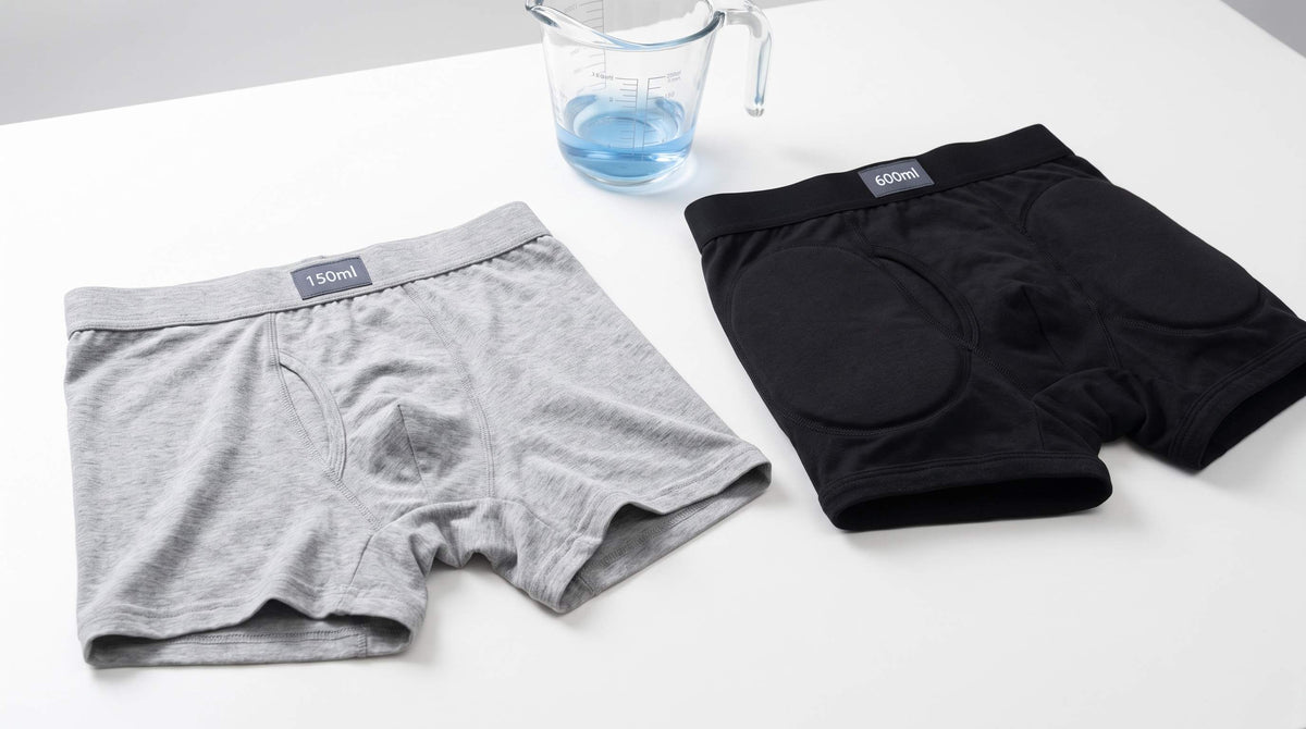 150ml light leak boxer vs 600ml heavy absorbent boxer comparison Australia