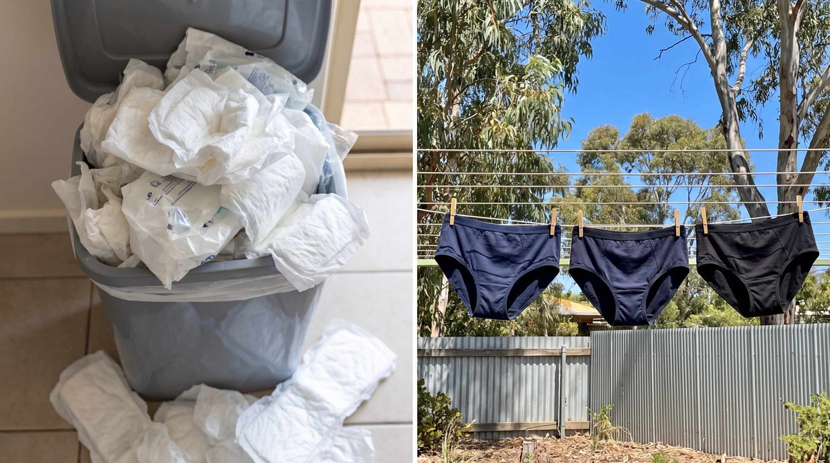 Washable underwear on Australian clothesline vs disposable pads in bin