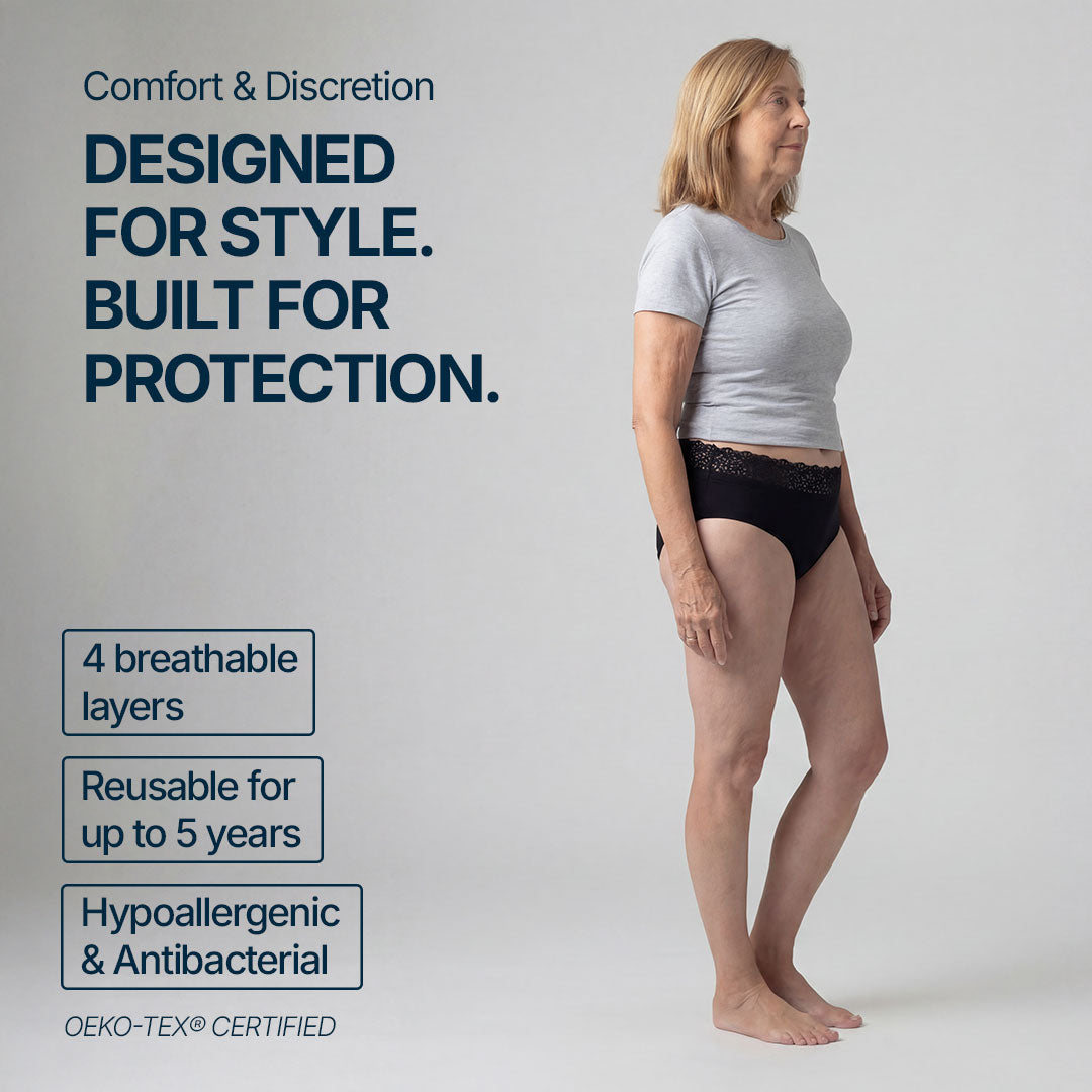 Orykas washable incontinence underwear pack laid flat — reusable British alternative to disposable pads