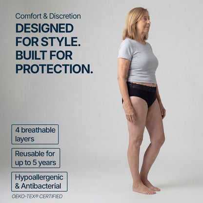 Orykas 3-pack black high-waist lace incontinence briefs for women — knicker product view (3)