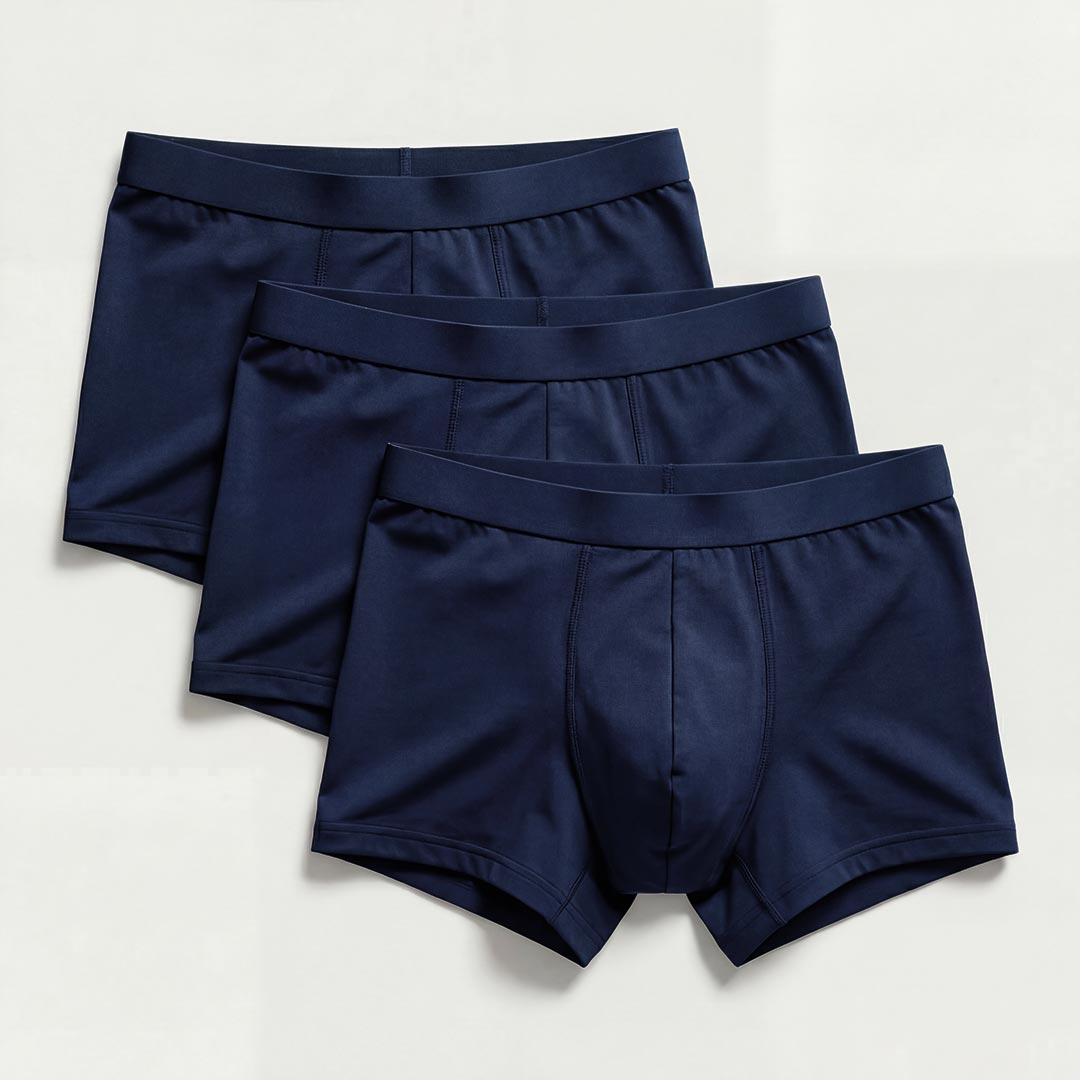 Orykas 3-pack navy blue ultra-absorbent incontinence boxer briefs for men — pack front view
