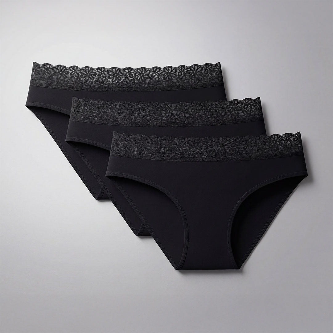 3-Pack Black High-Waist Lace Incontinence Briefs