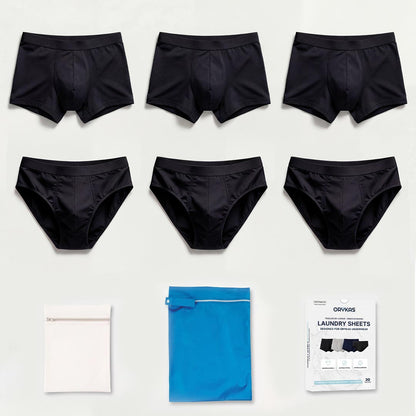 Orykas Essential Set — 3 boxers, 3 briefs and incontinence care accessories — pack front view
